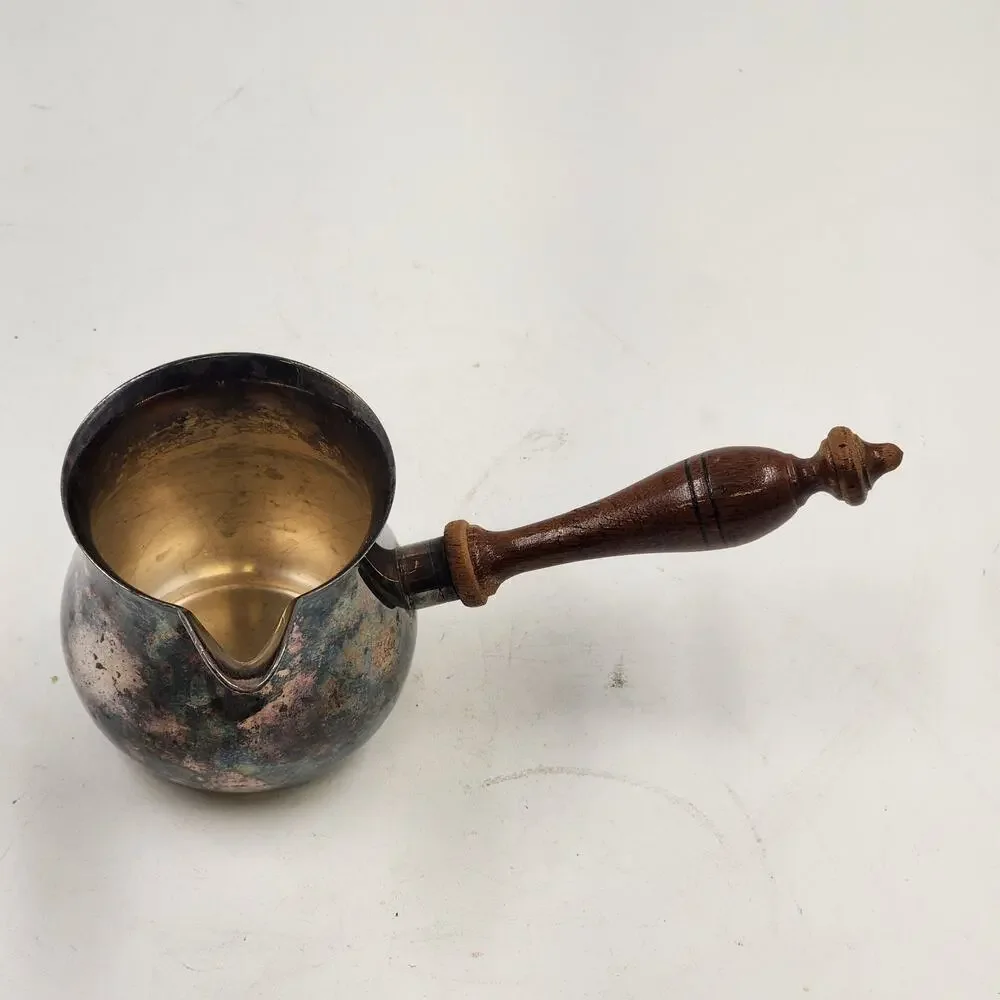 Silver Plate Brandy Warmer Wood Handle Curio Cabinet Co Vintage Barware